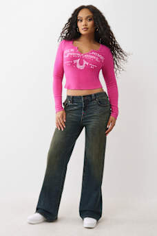 RIBBED V NOTCH LONG SLEEVE TEE, image 2