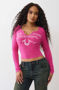 RIBBED V NOTCH LONG SLEEVE TEE, image 3