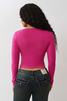 RIBBED V NOTCH LONG SLEEVE TEE, image 5