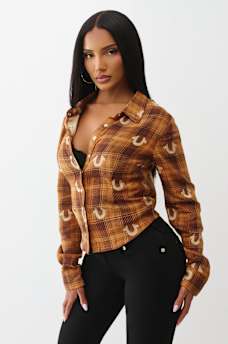 BLUSA TEJIDA A CUADROS CON HERRADURAS, image 3