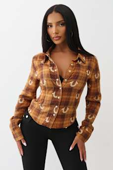 BLUSA TEJIDA A CUADROS CON HERRADURAS, image 1