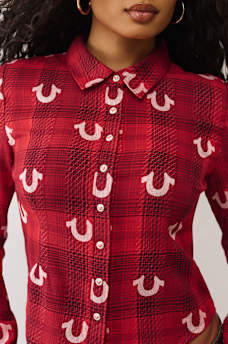 PLAID HORSESHOE WOVEN TOP, image 4