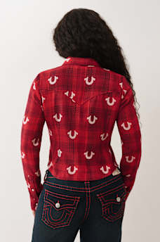 PLAID HORSESHOE WOVEN TOP, image 5