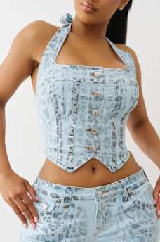 FOILED LEOPARD DENIM HALTER TOP, image 4