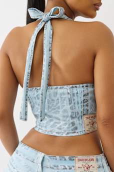 FOILED LEOPARD DENIM HALTER TOP, image 5
