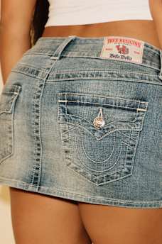 TRUE RELIGION X BELLA DOÑA SADIE LACE UP DENIM MINI SKIRT, image 6