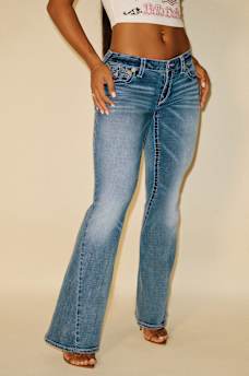 TRUE RELIGION X BELLA DOÑA JOEY LOW RISE BIG T FLARE JEAN, image 3
