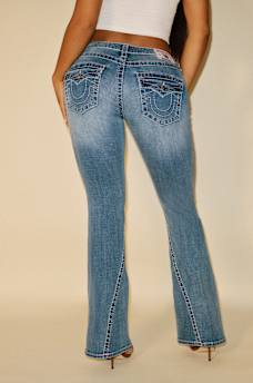 TRUE RELIGION X BELLA DOÑA JOEY LOW RISE BIG T FLARE JEAN, image 4