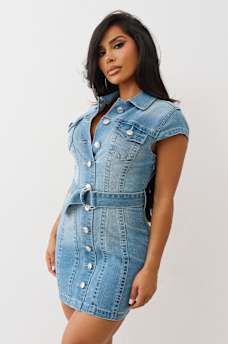 BELTED DENIM DRESS, image 3