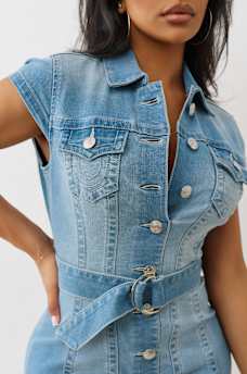 BELTED DENIM DRESS, image 5