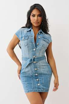 BELTED DENIM DRESS, image 1