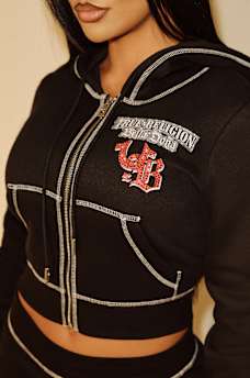 TRUE RELIGION X BELLA DOÑA CRYSTAL SHRUNKEN ZIP HOODIE, image 5