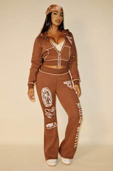 TRUE RELIGION X BELLA DOÑA CRYSTAL SHRUNKEN ZIP HOODIE, image 5