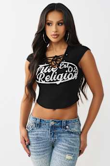 LACE-UP CAP SLEEVE RIBBED TOP, image 2