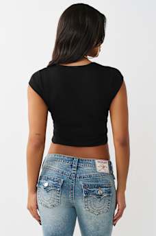 LACE-UP CAP SLEEVE RIBBED TOP, image 5