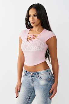 LACE-UP CAP SLEEVE RIBBED TOP, image 4