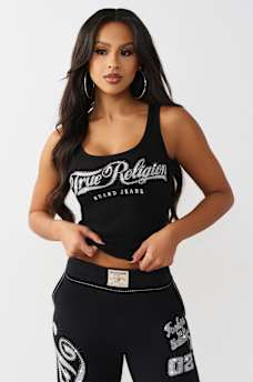 CRYSTAL SQUARE NECK RIBBED TANK, image 3