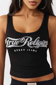 CRYSTAL SQUARE NECK RIBBED TANK, image 1