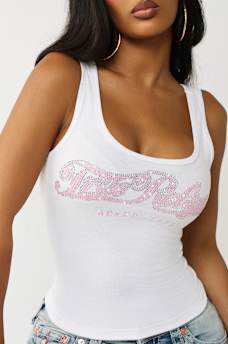 CAMISETA SIN MANGAS ACANALADA DE CUELLO CUADRADO CON CRISTAL, image 1