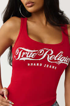 CRYSTAL SQUARE NECK RIBBED TANK, image 1