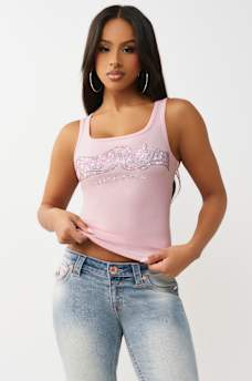 CRYSTAL SQUARE NECK RIBBED TANK, image 2