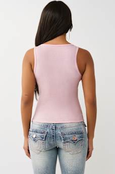 CRYSTAL SQUARE NECK RIBBED TANK, image 5
