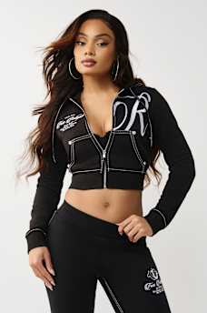 EMBROIDERED BIG T SHRUNKEN ZIP HOODIE, image 2