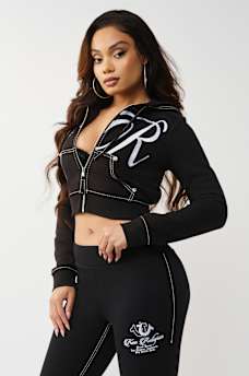 EMBROIDERED BIG T SHRUNKEN ZIP HOODIE, image 4