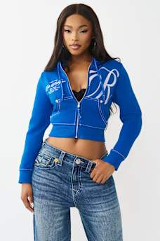 EMBROIDERED BIG T SHRUNKEN ZIP HOODIE, image 2