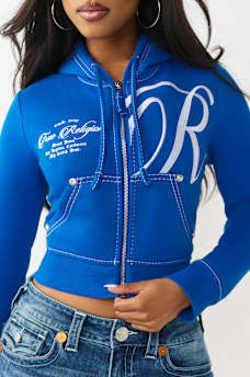 EMBROIDERED BIG T SHRUNKEN ZIP HOODIE, image 3