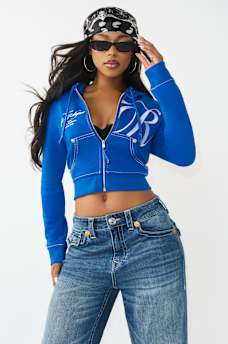 EMBROIDERED BIG T SHRUNKEN ZIP HOODIE, image 5