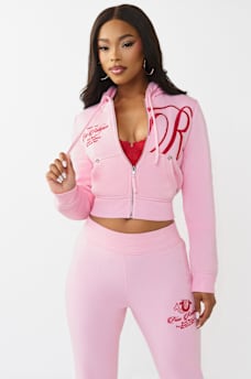 EMBROIDERED BIG T SHRUNKEN ZIP HOODIE, image 2