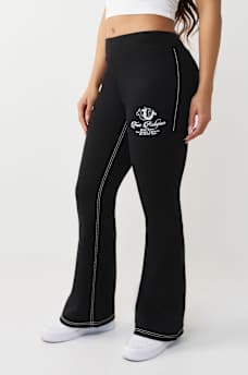 EMBROIDERED MID RISE BIG T BOOTCUT SWEATPANT, image 1