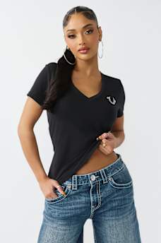 CRYSTAL LOGO V-NECK TEE, image 2