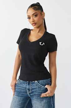 CRYSTAL LOGO V-NECK TEE, image 4