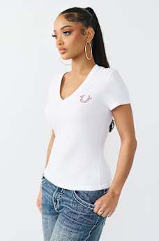 CRYSTAL LOGO V-NECK TEE, image 4