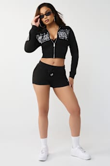 CRYSTAL EMBROIDERED SHRUNKEN ZIP HOODIE, image 2