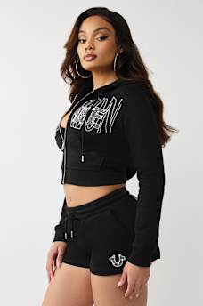 CRYSTAL EMBROIDERED SHRUNKEN ZIP HOODIE, image 3