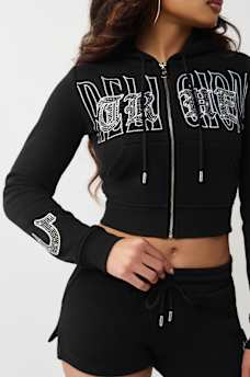 CRYSTAL EMBROIDERED SHRUNKEN ZIP HOODIE, image 4