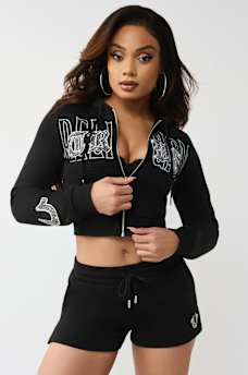 CRYSTAL EMBROIDERED SHRUNKEN ZIP HOODIE, image 1