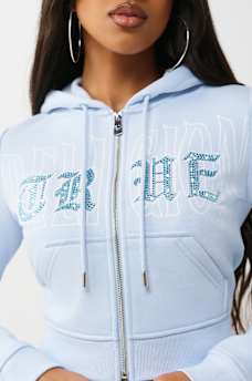 CRYSTAL EMBROIDERED SHRUNKEN ZIP HOODIE, image 2