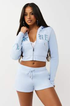 CRYSTAL EMBROIDERED SHRUNKEN ZIP HOODIE, image 3