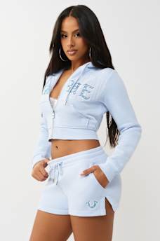 CRYSTAL EMBROIDERED SHRUNKEN ZIP HOODIE, image 5