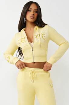 CRYSTAL EMBROIDERED SHRUNKEN ZIP HOODIE, image 2