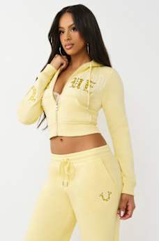 CRYSTAL EMBROIDERED SHRUNKEN ZIP HOODIE, image 4