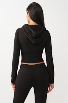 WAFFLE KNIT CONTOUR ZIP UP HOODIE, image 5