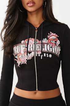 WAFFLE KNIT CONTOUR ZIP UP HOODIE, image 1