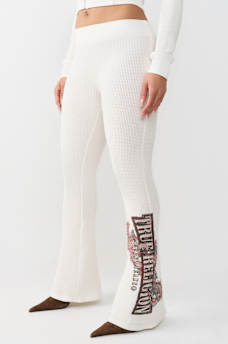 MID RISE WAFFLE KNIT FLARED PANT, image 1
