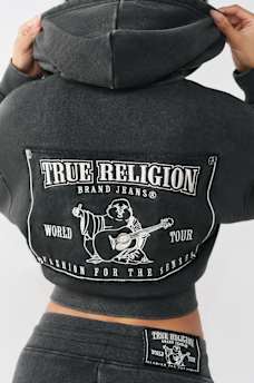 VINTAGE WASHED EMBROIDERED RELAXED ZIP HOODIE, image 1