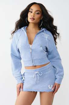 VINTAGE WASHED EMBROIDERED RELAXED ZIP HOODIE